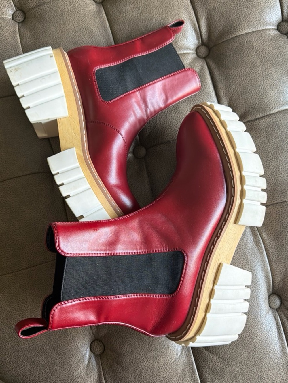 Stella McCartney Red Leather Chelsea Boots Size 40